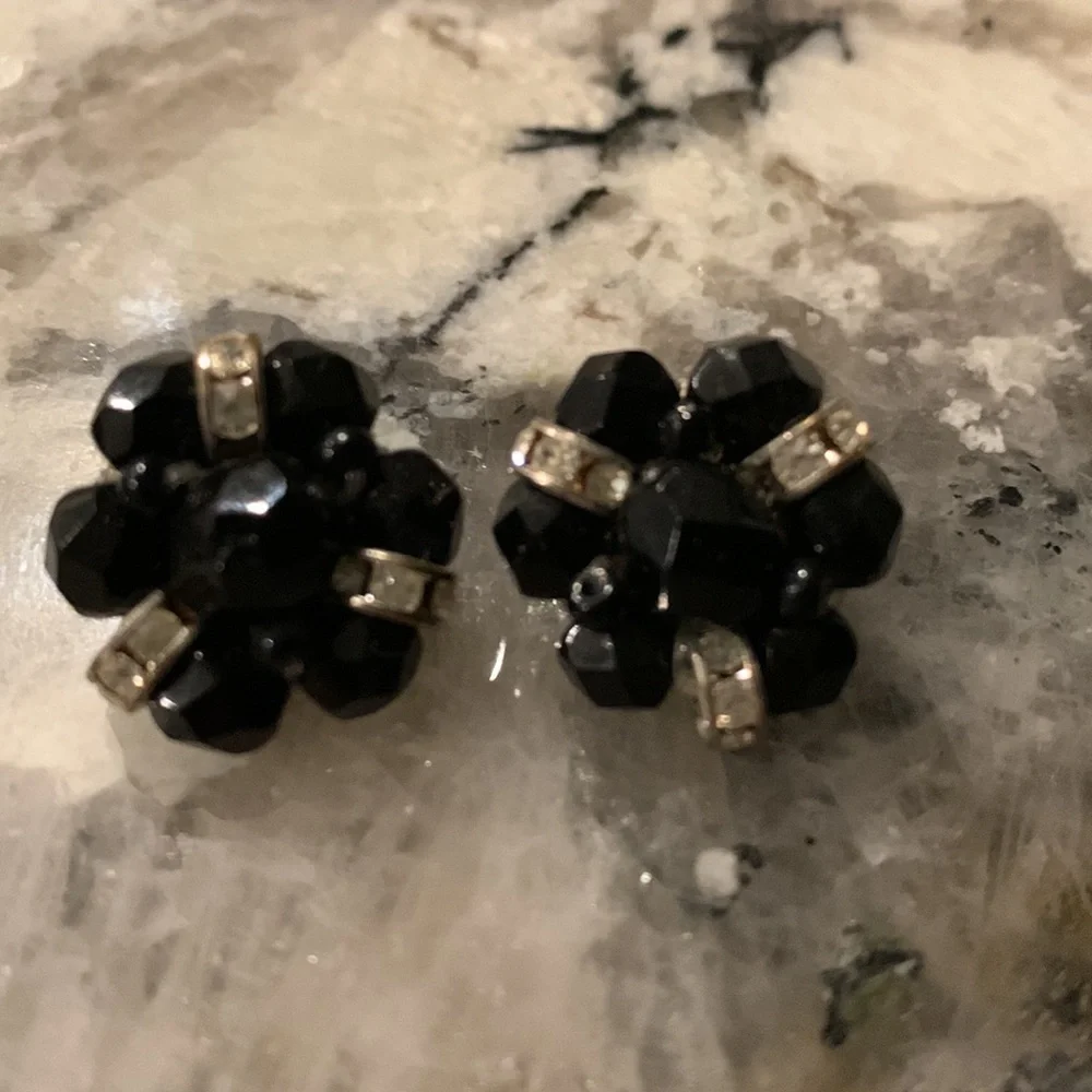 Three Pairs of‎ Vtg Silver Tone / Black Clip-on & Screw-back Earrings.